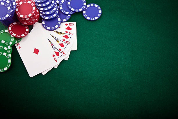 Close-up of Casino Hold'em cards and betting layout